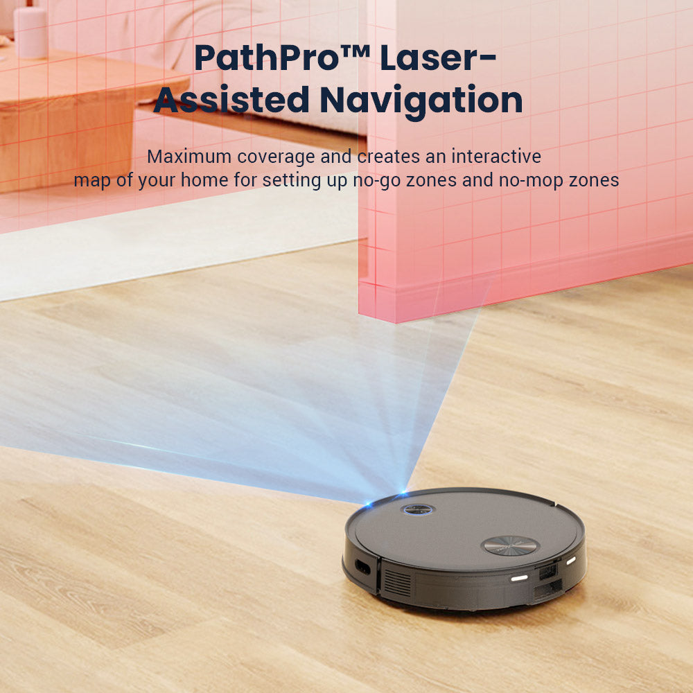 Proscenic V10 Robot Vacuum Cleaner 3 In 1 Vacuuming Sweeping and Mopping 3000pa Vibrating Mopping System LDS Navigation 240ml Dust Bin 2600mAh Battery 120Mins Runtime Smart APP & Alexa Control - Black