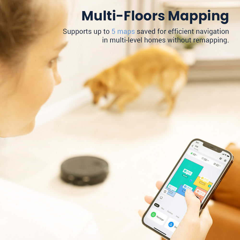 Proscenic V10 Robot Vacuum Cleaner 3 In 1 Vacuuming Sweeping and Mopping 3000pa Vibrating Mopping System LDS Navigation 240ml Dust Bin 2600mAh Battery 120Mins Runtime Smart APP & Alexa Control - Black