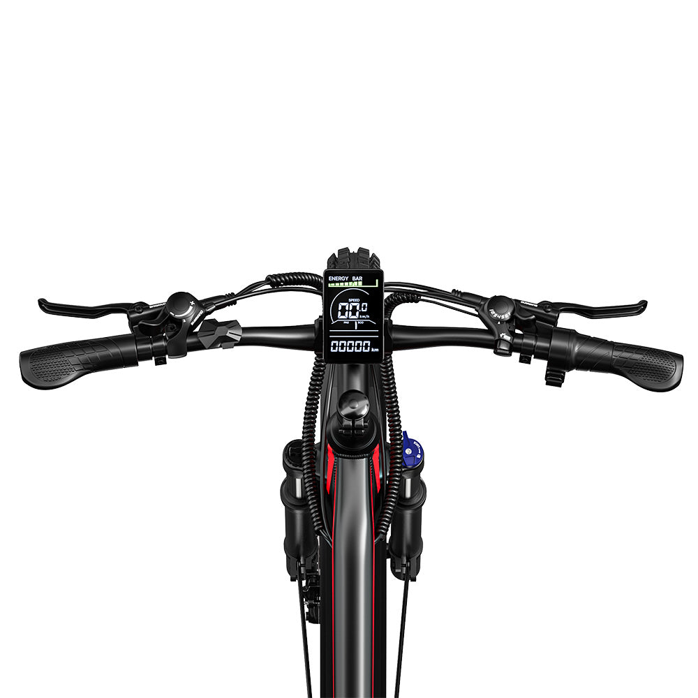 RANDRIDE YG90B Electric Bike 1000W Motor 45km/h Max Speed 48V 17Ah Removable battery 80-90KM Max Range 27.5*2.4'' CST Tires 120kg Load Shimano 21 Gears Hydraulic brake - Black & Red