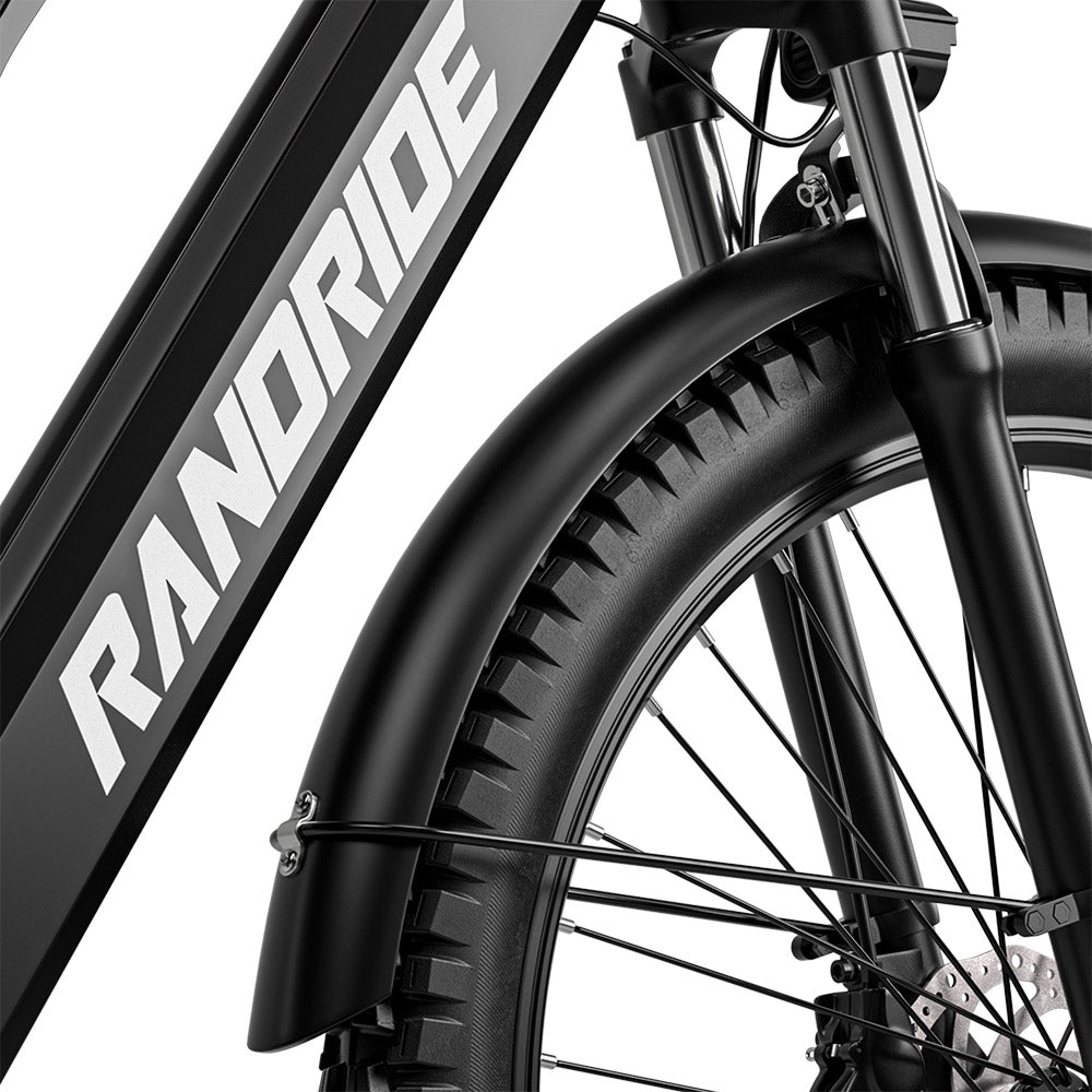 RANDRIDE YG90B Electric Bike 1000W Motor 45km/h Max Speed 48V 17Ah Removable battery 80-90KM Max Range 27.5*2.4'' CST Tires 120kg Load Shimano 21 Gears Hydraulic brake - Black & Red