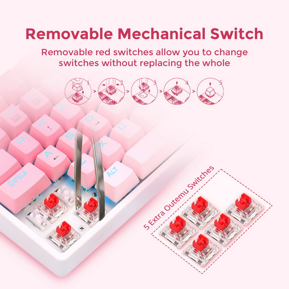 Redragon K576W-GP DAKSA TKL Wired Mechanical Keyboard 87 Keys Gradient PBT Keycap Red Switch - Pink