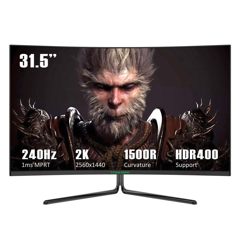 TITAN ARMY C32C1S 1500R Curved Gaming Monitor, 31.5-inch 2560*1440 HVA Fast Panel, 240Hz Refresh Rate, 1ms GTG, Adaptive Sync, HDR400, 99% sRGB, Game Plus Mode, Support PIP & PBP Display, Low Blue Light