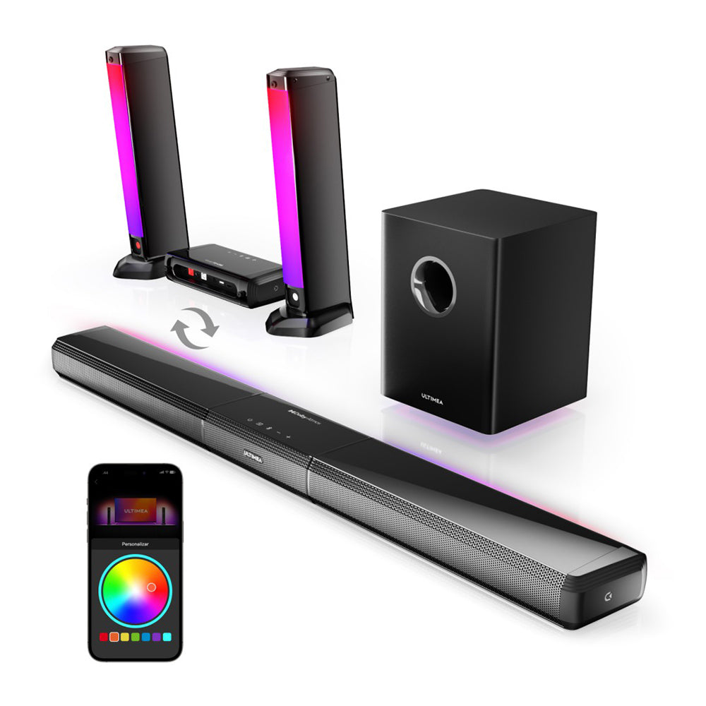 Ultimea Apollo S80 5.1 Soundbar, Smart APP Control, Dynamic Lighting Effects, RGB Light & Brightness Adjustment, 121 Preset EQ Matrices, Detachable Design