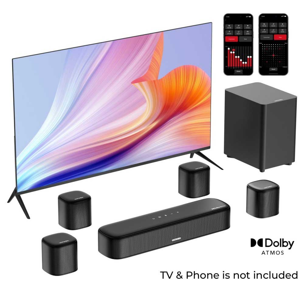 Ultimea Aura A60 7.1 Soundbar, Smart APP & Voice Control, BassMX Technology, 350W Peak Power, HDMI eARC, 4 Surround Speakers, for Smart TV