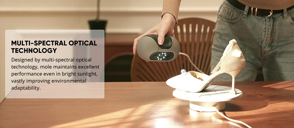 3D Makerpro Mole Standard 3D skener, presnosť 0,05 mm, rozlíšenie 0,1 mm, pracovná vzdialenosť 150–400 mm, s technológiou Multi-Spectral, podporuje skenovanie tvárí.