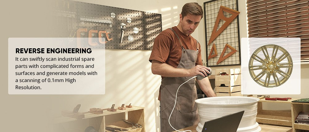 3D Makerpro Mole Standard 3D skener, presnosť 0,05 mm, rozlíšenie 0,1 mm, pracovná vzdialenosť 150–400 mm, s technológiou Multi-Spectral, podporuje skenovanie tvárí.