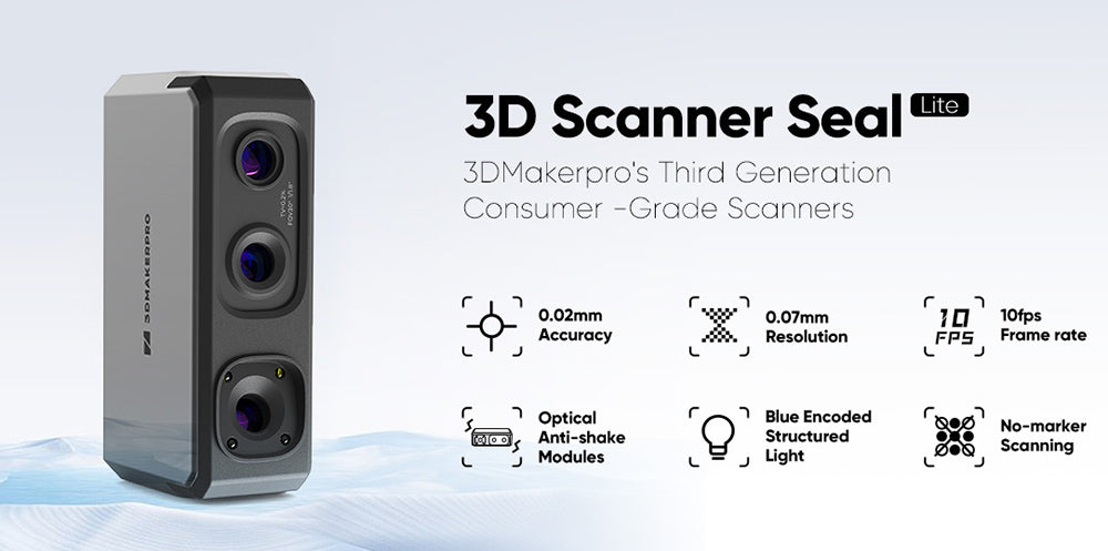 3D skener 3DMakerpro Seal Lite, presnosť 0,02 mm, rozlíšenie 0,07 mm, objektívy s protisklzovou technológiou, 10 snímkov za sekundu, vizuálne sledovanie