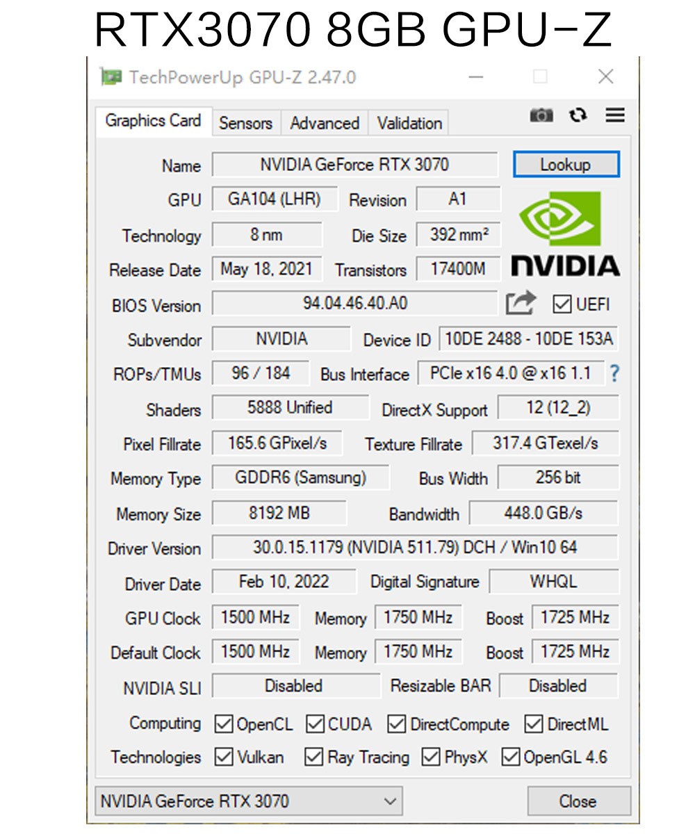 Grafická karta 51RISC RTX3070 8GB NVIDIA GPU 12Pin GDDR6 256bit HDMI*1 DP*3 PCI-E 4.0 x16 rtx3070 8GB herná video karta