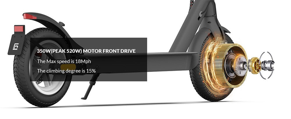 Elektromobilný skúter 5TH WHEEL V30 Pro, 10" plástvový pneumatik, 350W predný motor (MAX 520W), max. rýchlosť 18 mph, 36V 7,5Ah batéria.