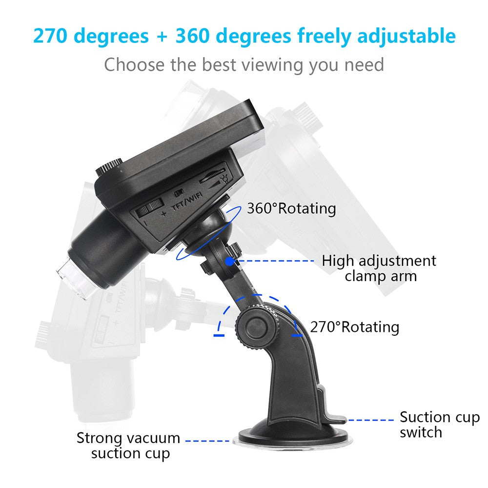 ANESOK 317 WiFi Microscope with 4.3 Inch Screen, 2 Megapixels, 1000X Magnification, 1080P Resolution, 5 Hours Working Time, 8 LEDs