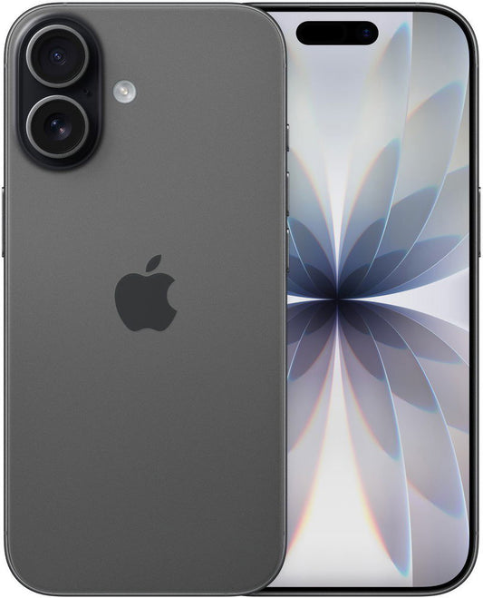 Black Apple iPhone 17 265 GB/ 512 GB smartphone with reflective screen design on a white background