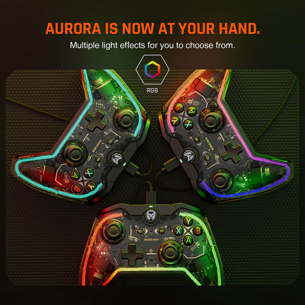 BIGBIG WON Rainbow Lite Wired Game Controller, RGB Light, Custom Buttons, Compatible with Switch / Windows 10 &amp; 11 PC