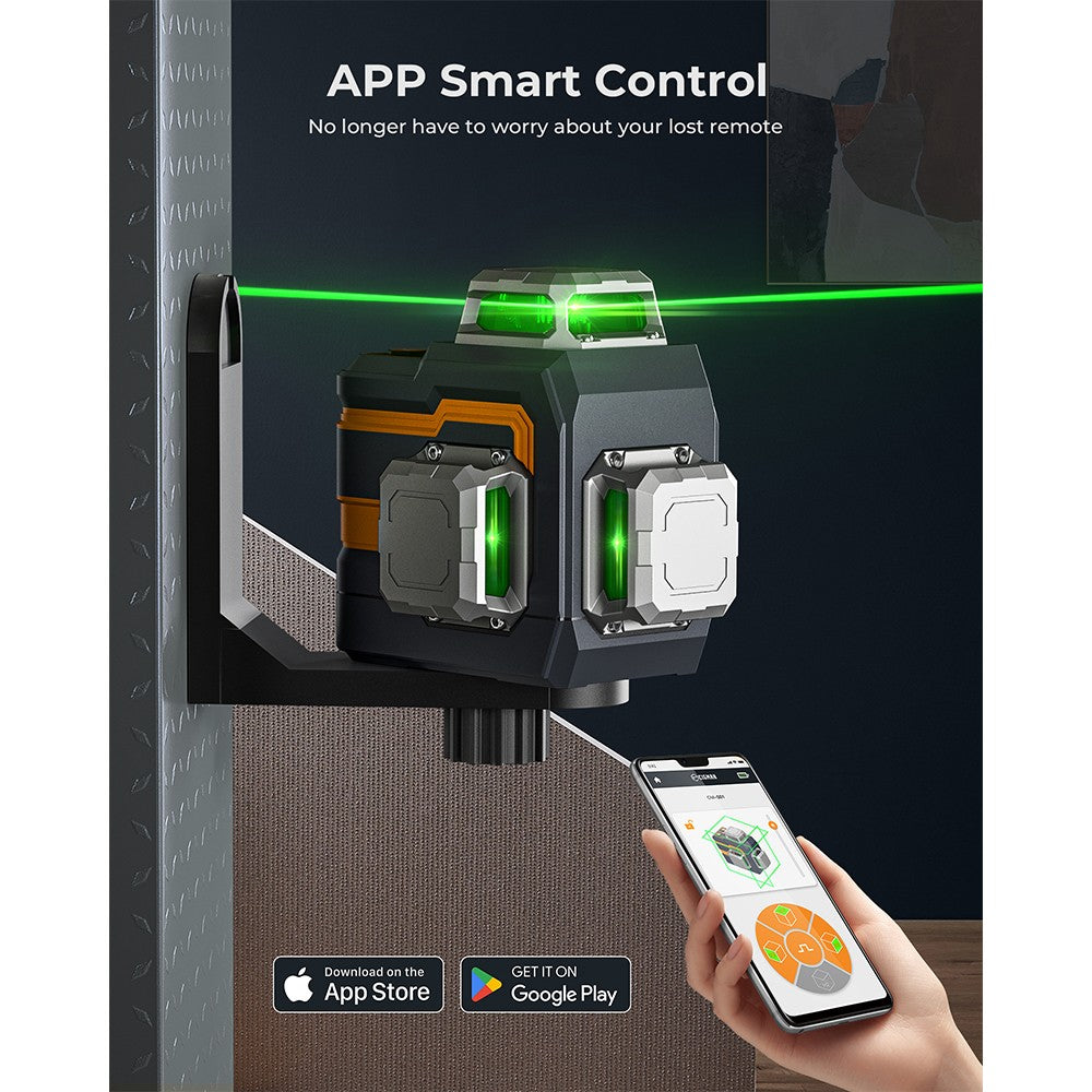 CIGMAN CM-S01 12 Lines Laser Level, With APP Control, 3x360&#176;, Self-leveling &amp; Manual Mode, Stepless Dimming, 30h Max. Usage Time, IP54 Waterproof