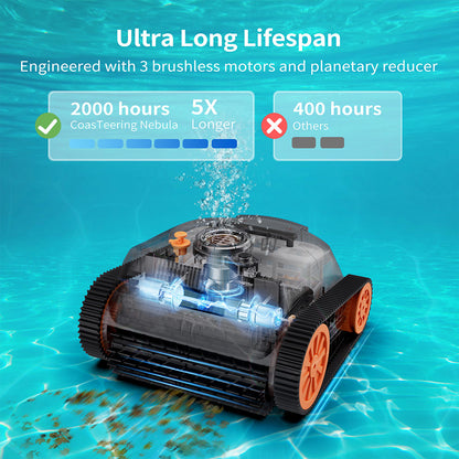 CoasTeering Nebula Cordless Robotic Pool Cleaner, 180min Runtime, Wall Climbing &amp; Waterline Cleaning, Brushless Motors, Smart Navigation, Cleaning Inground Pools up to 3229 Sq.ft