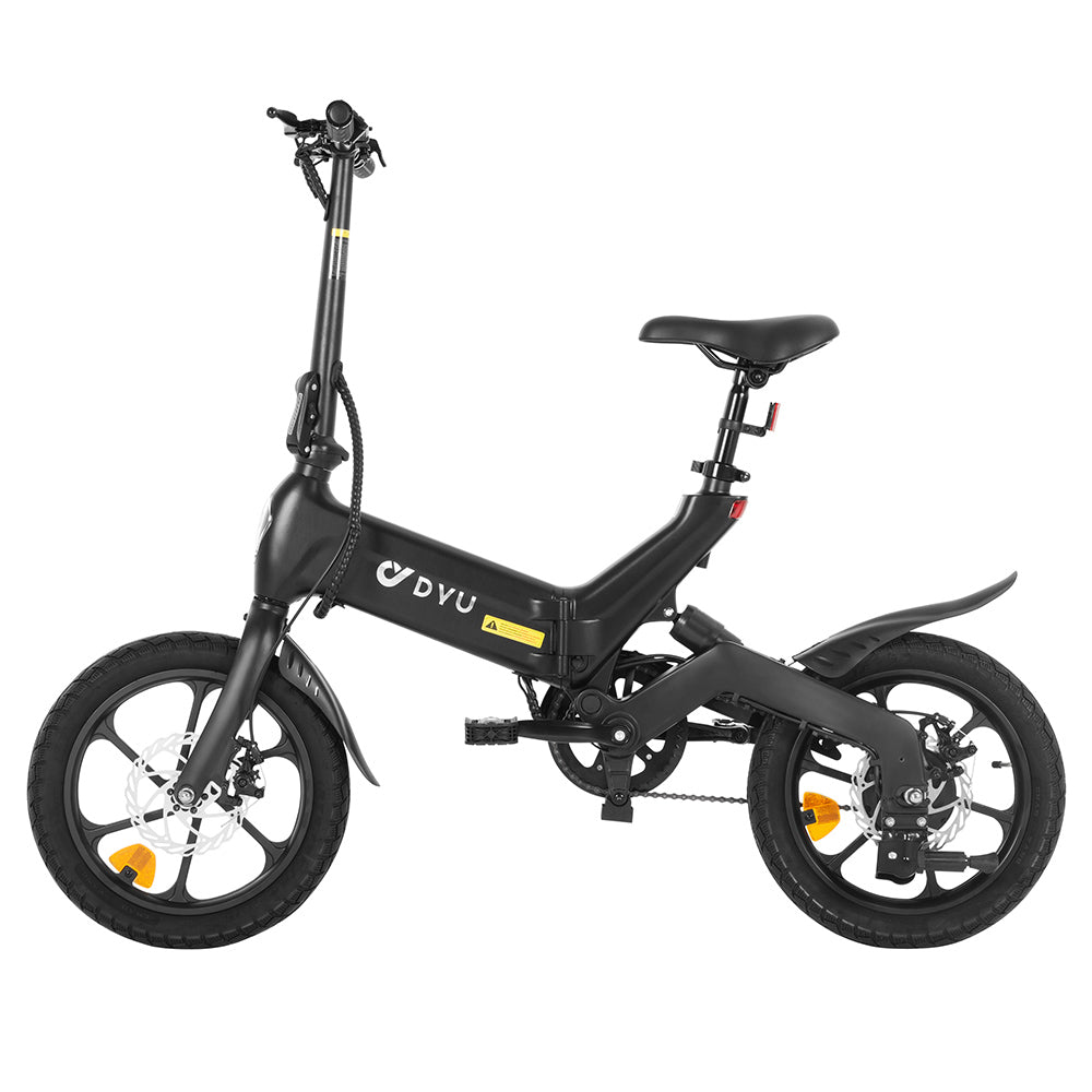 DYU A16 Electric Bike, 250W Motor, 36V 10Ah Battery, 16-inch Tire, 25km/h Max Speed, 55km Range, Dual Disc Brakes - Black