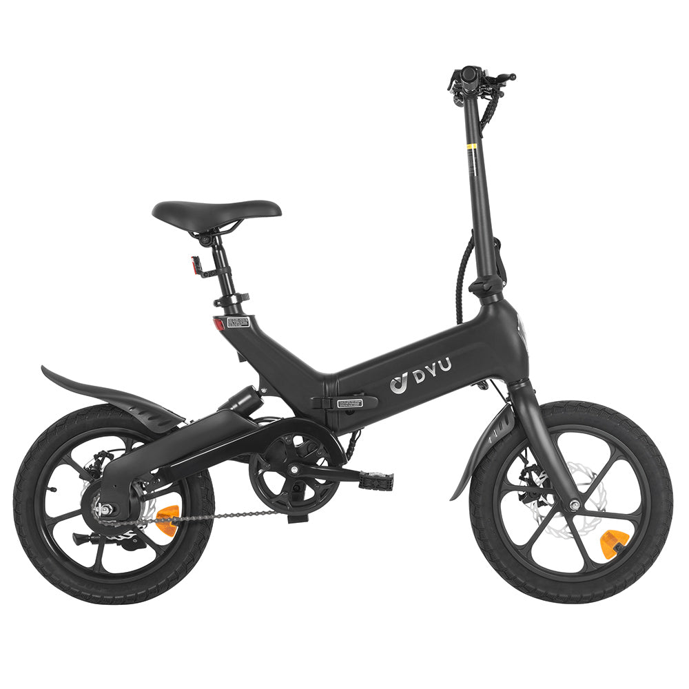DYU A16 Electric Bike, 250W Motor, 36V 10Ah Battery, 16-inch Tire, 25km/h Max Speed, 55km Range, Dual Disc Brakes - Black