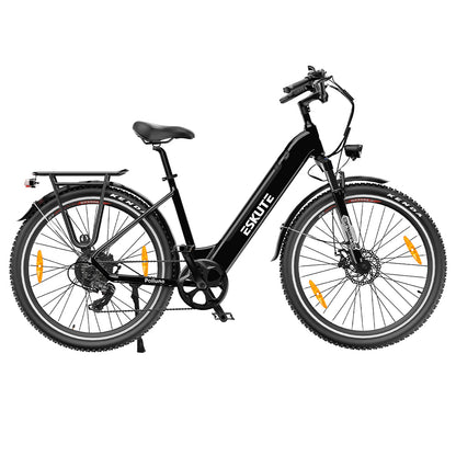 ESKUTE ES-28-LJ Electric Bike, 250W BAFANG Motor, 36V 20Ah Battery, 28*1.75&#39; Tires, 25km/h Max Speed, 120km Range, SHIMANO 7-speed, Hydraulic Suspension Front Fork - Black