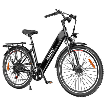 ESKUTE ES-28-LJ Electric Bike, 250W BAFANG Motor, 36V 20Ah Battery, 28*1.75&#39; Tires, 25km/h Max Speed, 120km Range, SHIMANO 7-speed, Hydraulic Suspension Front Fork - Black