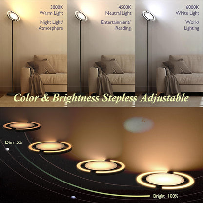 FIMEI PY-F1205 LED Floor Lamp, Central Upward Light, 3000K-6000K Color Temperature, Stepless Dimming, Remote Control/Touch Control, for Living Room - Black