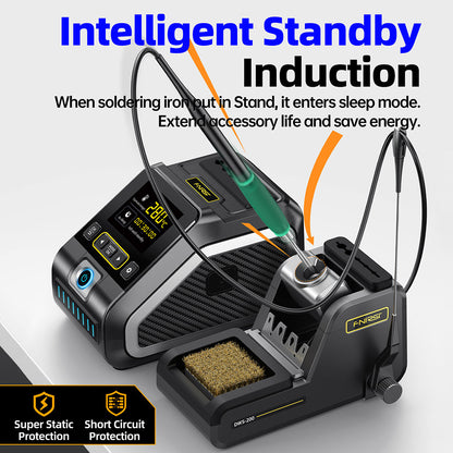 FNIRSI DWS-200 F210 Premium 200W Soldering Iron Station Kit, with 3 Iron Tips and 2 Helping Hands, Temp Value &amp; Curve Mode, 3 Temperature Storage, Full-Color Display