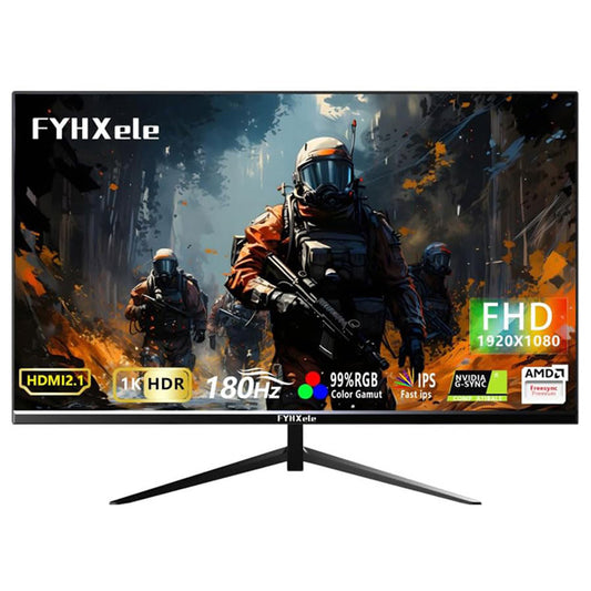 FYHXele FY24FHR 24 inch Gaming Monitor, 1920*1080 16:9 IPS Screen, 180Hz Refresh Rate, 1ms (MPRT) Response Time, 99% sRGB, AMD FreeSync &amp; Adaptive-Sync, HDR10, 178&#176; Viewing Angle, 75*75mm VESA Mountable