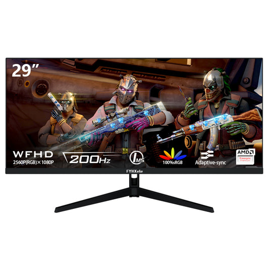FYHXele FY29Q2H 29&#39;&#39; Monitor, 2560*1080 WFHD 21:9 IPS Screen, 200Hz Refresh Rate, 1ms Response Time, 100% sRGB, 1000:1 Contrast, FreeSync &amp; G-Sync Compatible, HDR, Game Plus, 2*DP1.4, 2*HDMI 2.1, 1*Audio, Dual Speakers, Tilt Adjustment &amp; VESA Mount