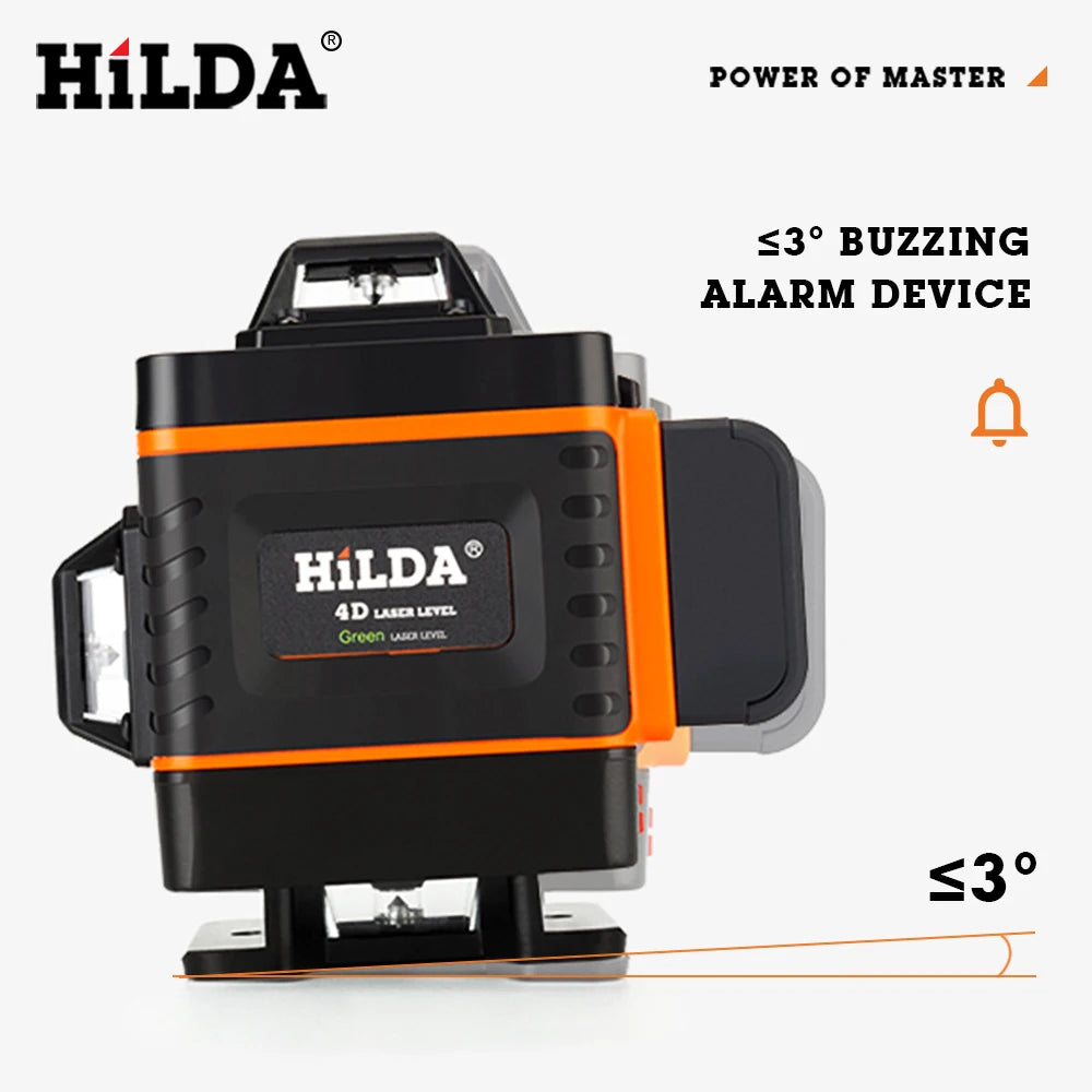 HILDA 12/16 čiarový 3/4D laserová vodováha Samonivelačná 360 horizontálna a vertikálna krížová super výkonná zelená laserová vodováha