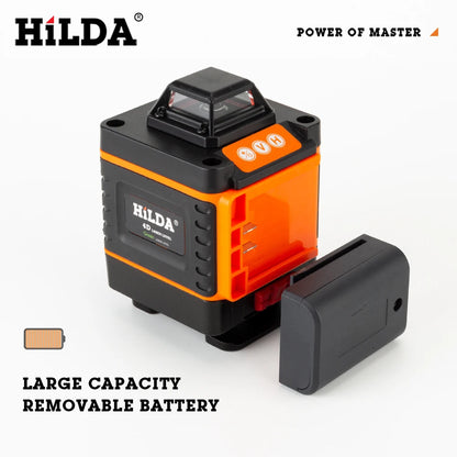 HILDA 12/16 čiarový 3/4D laserová vodováha Samonivelačná 360 horizontálna a vertikálna krížová super výkonná zelená laserová vodováha