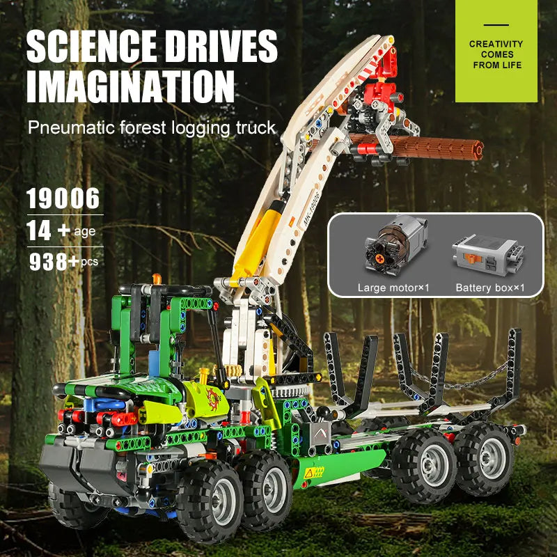 MOLD KING 19006 Technické stavebné bloky APP Pneumatický lesný stroj Truck Model MOC-32456 Hračky Pre deti Vianočné darčeky