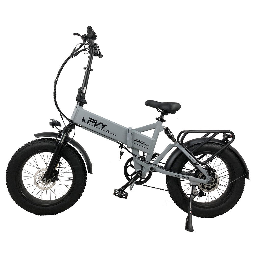 PVY Z20 Plus 1000W Folding Electric Bike 20*4.0 Fat Tire 48V 16.5Ah Battery 80-120km Range Shimano 7-Speed Shifter Lockable Suspension Fork and Rear Shock, Hydraulic Brake Color LCD Display 150kg Load - Grey