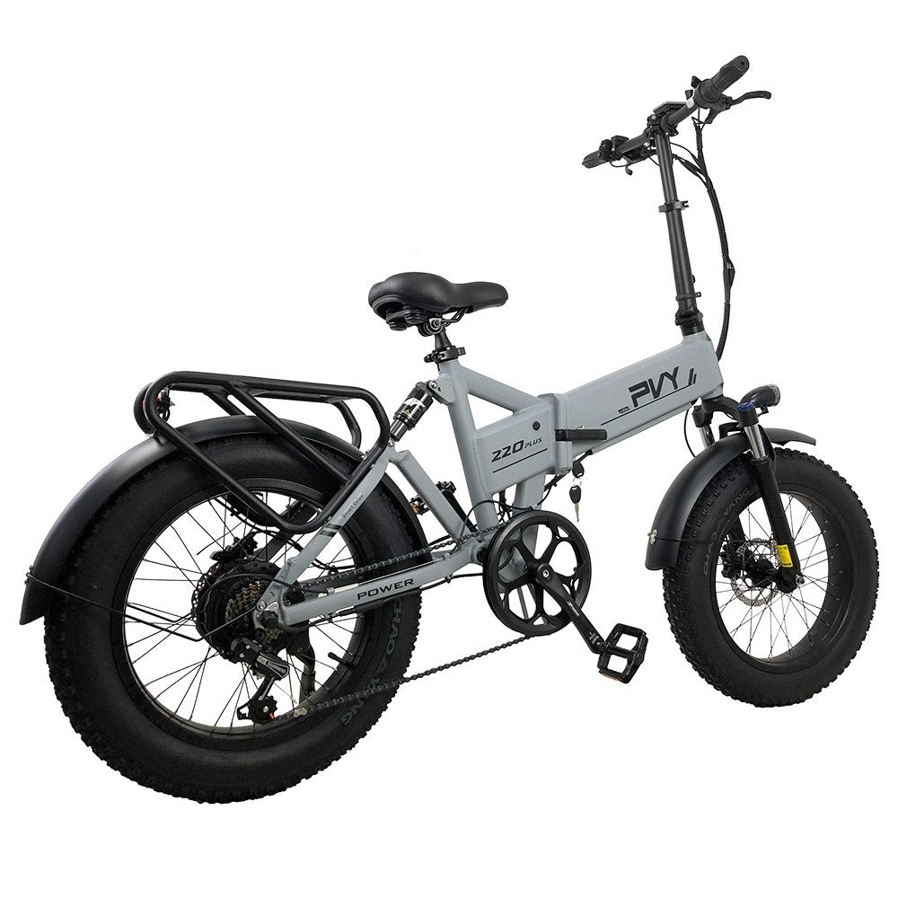 PVY Z20 Plus 1000W Folding Electric Bike 20*4.0 Fat Tire 48V 16.5Ah Battery 80-120km Range Shimano 7-Speed Shifter Lockable Suspension Fork and Rear Shock, Hydraulic Brake Color LCD Display 150kg Load - Grey