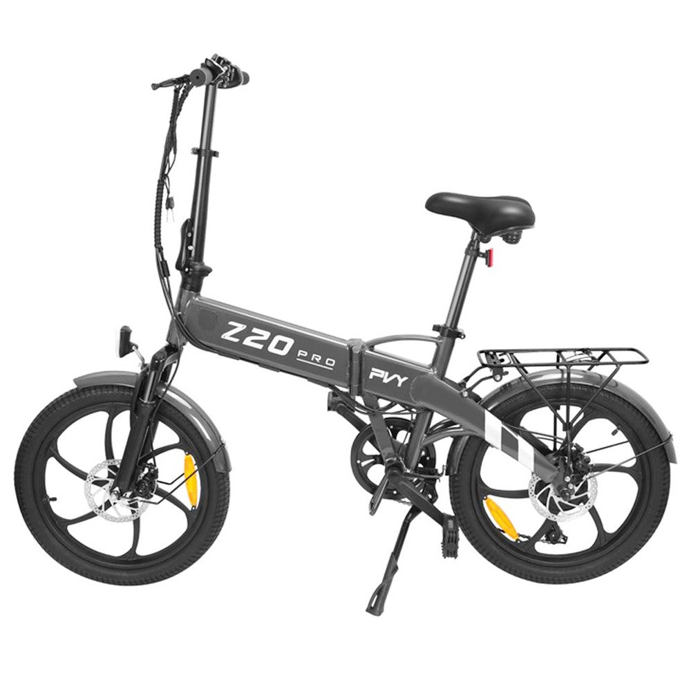 PVY Z20 Pro Folding Electric Bike, 250W 36V 14Ah (504Wh) Removable Battery, 20*2.3 inch Wide Tire, Max 100km Range, Aluminum Frame Mechanical Disc Brake, Suspension Fork, Shimano 6-speed, LCD Display IPX5 waterproof - Grey
