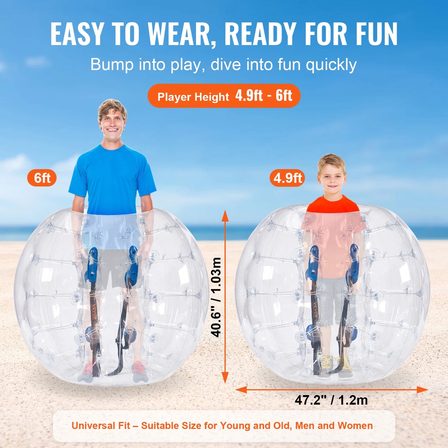 VEVOR 2-balenie nafukovacích nárazníkových loptičiek 4FT/1,2M telo Zorb Ball Aults Detské bublinové futbalové lopty PVC nafukovacia hračka pre tínedžerov a dospelých