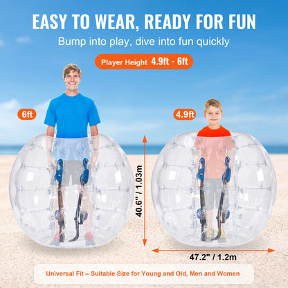 VEVOR 2-balenie nafukovacích nárazníkových loptičiek 4FT/1,2M telo Zorb Ball Aults Detské bublinové futbalové lopty PVC nafukovacia hračka pre tínedžerov a dospelých