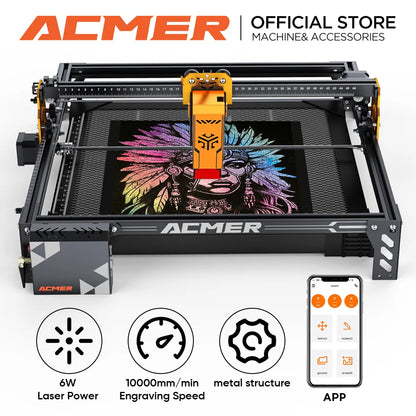 Laserový rezací stroj ACMER P1 S pro 6W s WIFI APP 72W laserový rezací stroj pre drevoobrábací gravírovací stroj na akrylové drevené panely