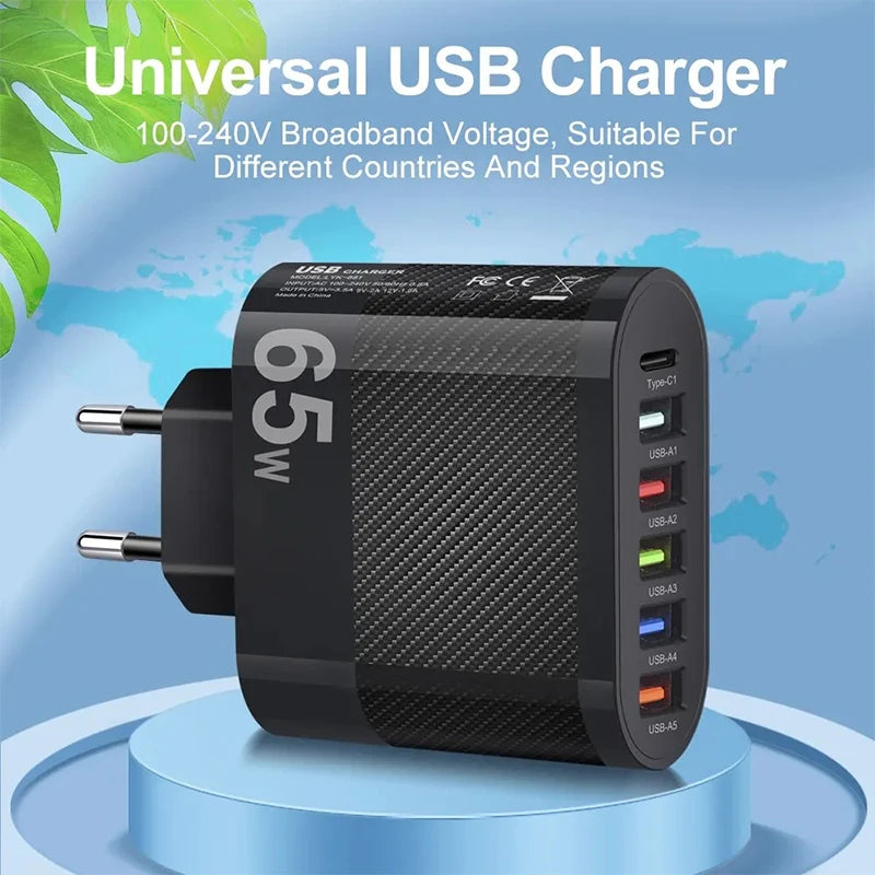 3,1 A 5 portov USB rýchla nabíjačka PD typ C nabíjací adaptér pre Xiaomi iPhone Samsung Nabíjacia zástrčka mobilného telefónu QC 3.0 na stenu
