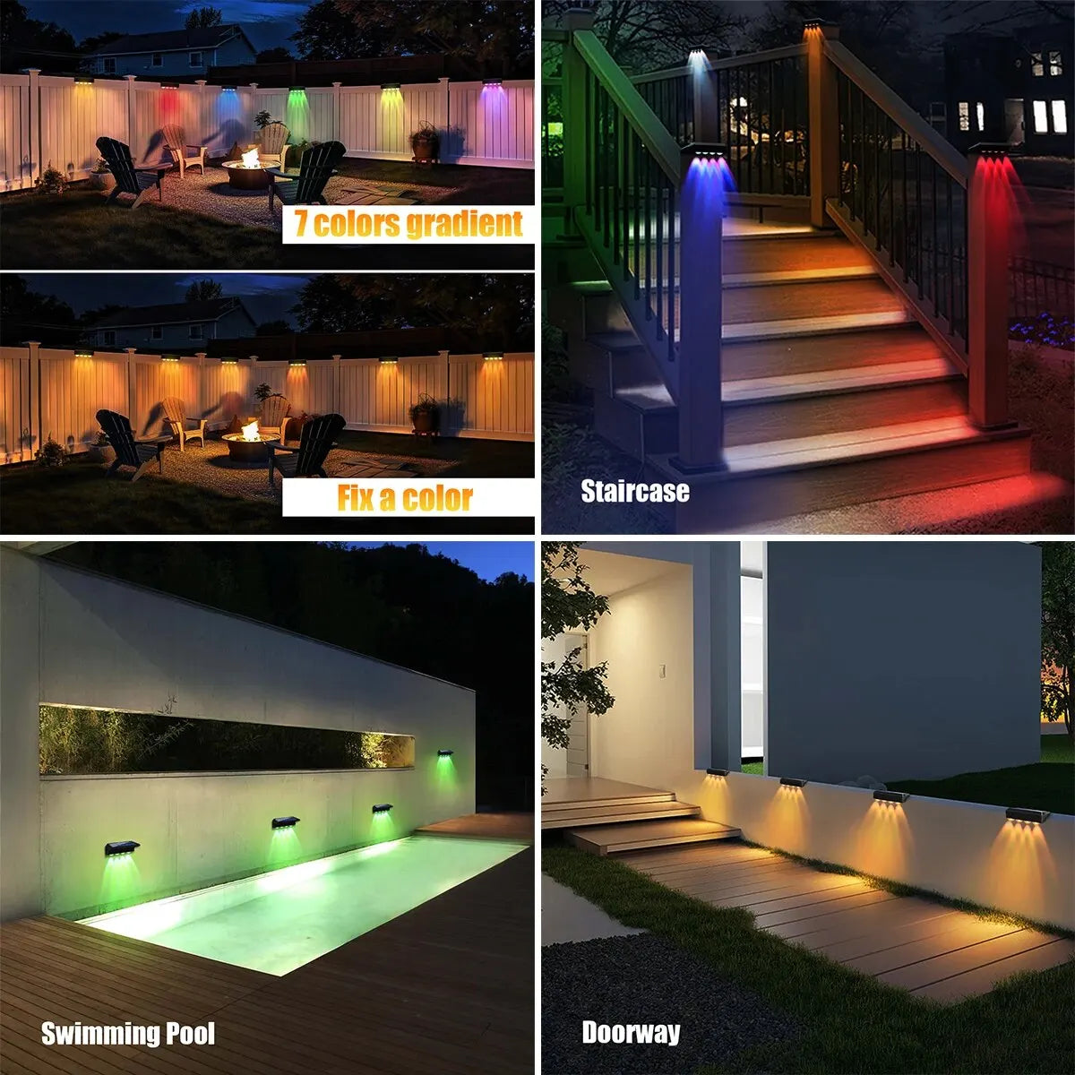 Solárne svietidlá na plot Vonkajšie vodotesné RGB Farba meniaca sa/teplá biela LED Solárne schodové svietidlá Vonkajšie nástenné svietidlá IP65 Vodotesné