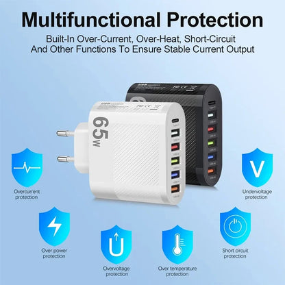 3,1 A 5 portov USB rýchla nabíjačka PD typ C nabíjací adaptér pre Xiaomi iPhone Samsung Nabíjacia zástrčka mobilného telefónu QC 3.0 na stenu