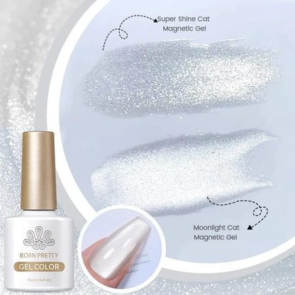 BORN PRETTY 2 ks 10 ml Moonlight Cat Magnetický gélový lak s magnetickou tyčinkou Ružová Strieborná Snowlight Glitter Effect Reflexná voda