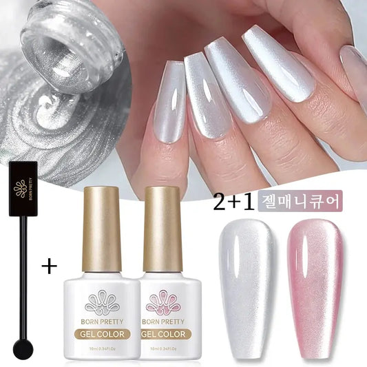 BORN PRETTY 2 ks 10 ml Moonlight Cat Magnetický gélový lak s magnetickou tyčinkou Ružová Strieborná Snowlight Glitter Effect Reflexná voda