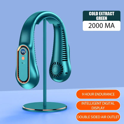 Ventilátor bez čeľuste na krk Mini Ultra Long Life Prenosný Lenivý Tichý Ventilátor Nabíjanie cez USB Študent Športová kancelária Digitálny displej Výkon 5 prevodov