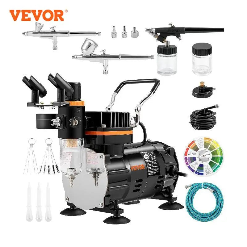 VEVOR Profesionálna súprava rozprašovača s dvojitým účinkom 120 W elektrická striekacia pištoľ Vzduchová kefa Sada na maľovanie Umelecké tetovanie na make-up na nechty Modelový rozprašovač