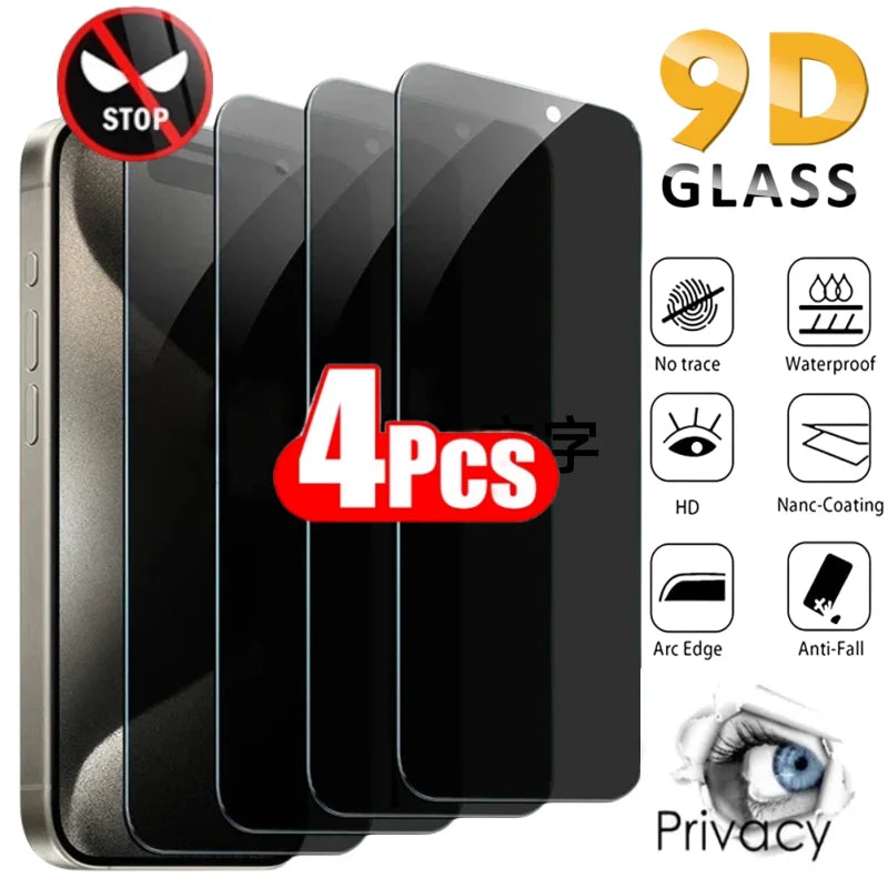4ks antispy Tvrdené sklo pre iPhone 15 Pro Max 13Pro Celokrytá ochrana obrazovky pre iPhone 16ProMax 13 Anti-peep Glass