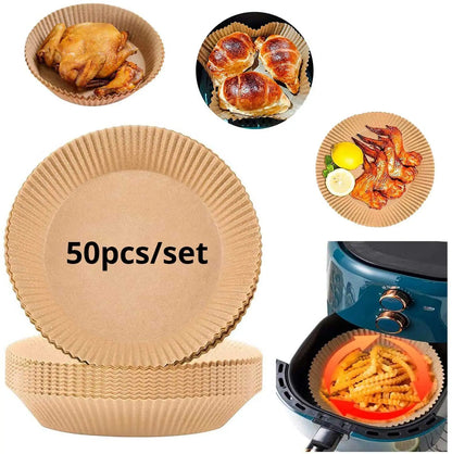 50ks/sada Jednorazová papierová vložka do fritézy 23 cm Vodotesná vzduchová fritéza odolná voči oleju Jednorazové podnosy na papier na pečenie Papier na pečenie