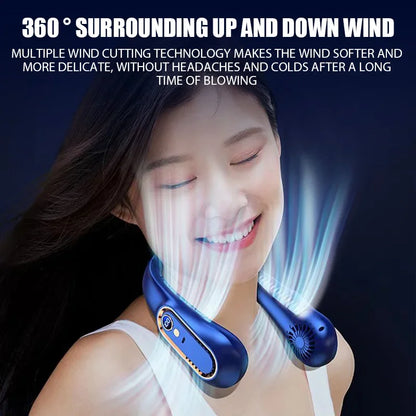 Ventilátor bez čeľuste na krk Mini Ultra Long Life Prenosný Lenivý Tichý Ventilátor Nabíjanie cez USB Študent Športová kancelária Digitálny displej Výkon 5 prevodov