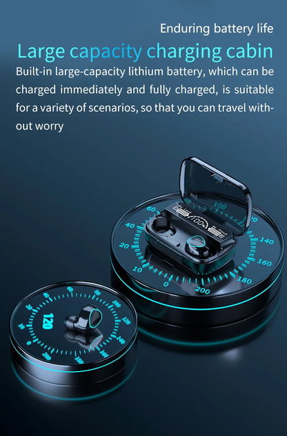 Slúchadlá Bluetooth M10 s veľkou obrazovkou v čiernej farbe, bezdrôtové slúchadlá do uší s potlačením hluku s dotykovým ovládaním a ultra dlhou batériou