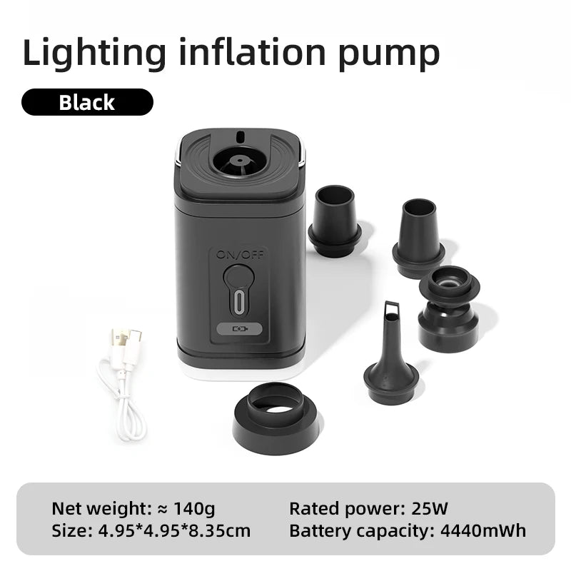 Elektrická vzduchová pumpa 3 v 1 so svetlami Mini bezdrôtový vzduchový kompresor USB nabíjacie nafukovacie/deflovacie pumpy pre outdoorové kempovanie