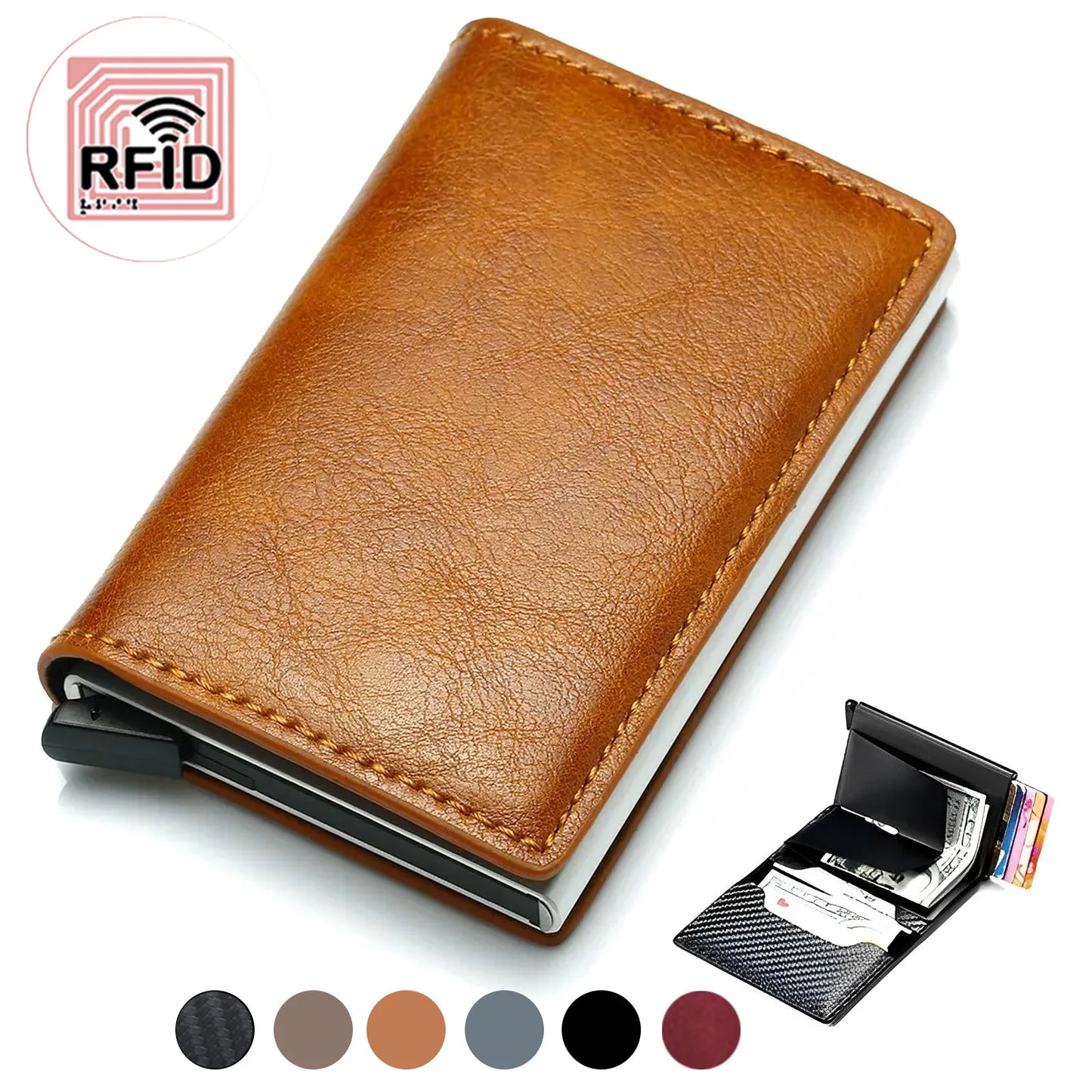 Držiak ID kreditnej karty Pánska peňaženka Blokovanie RFID Chránená hliníková krabička Kožené peňaženky so sponou na peniaze Dizajnér Pasjeshouder