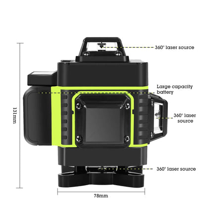 HILDA Laser Level 16 Lines 4D Level Samonivelačný 360 horizontálny a vertikálny krížový zelený laserový vodováha s obrazovkou