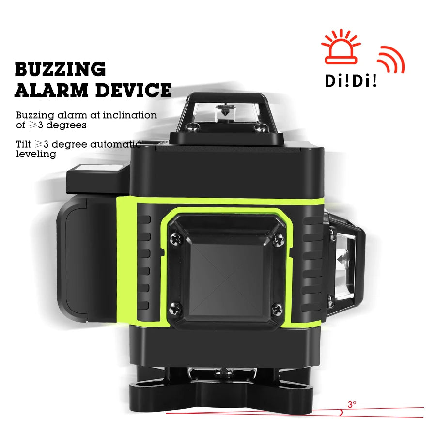 HILDA Laser Level 16 Lines 4D Level Samonivelačný 360 horizontálny a vertikálny krížový zelený laserový vodováha s obrazovkou